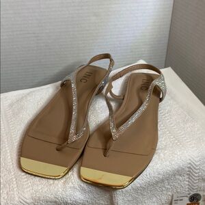 INC International Concepts Tan and Gold Sandals T-Bar Design